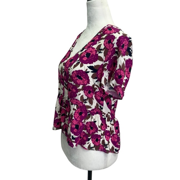 Frank & Oak Pink Floral V-Neck Peplum Top Size XS - Picture 4 of 10